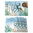 thumbnail image 1 of Octopus Coastal Placemats Set of 4, Summer Beach Nautical Starfish Compass Placemats for Dining Table, Place Mats for Kitchen Tabletop, Waterproof Wipeable Dining Table Mats Set, 1 of 9