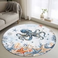 thumbnail image 1 of Octopus Coastal Round Area Rug 3.3Ft Washable Circle Rugs for Dining Room Table, Summer Beach Blue Ombre Coral Starfish Non-Slip Carpet Floor Mats Indoor Outdoor Carpet Runner Aesthetic Home Decor, 1 of 8