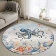 thumbnail image 1 of Octopus Coastal Round Area Rug 3.3Ft Washable Circle Rugs for Dining Room Table, Summer Beach Coral Starfish Blue Grey Non-Slip Carpet Floor Mats Indoor Outdoor Carpet Runner Aesthetic Home Decor, 1 of 8