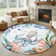 thumbnail image 1 of Octopus Coastal Round Rug 7ft Washable Circle Rugs Non Slip Summer Nautical Starfish Coral Ocean Large Area Rug Indoor Floor Carpet for Bedroom Kitchen Living Room Home Office Dining Room Nursery, 1 of 8