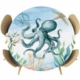 thumbnail image 1 of Octopus Coastal Round Tablecloth, Fitted Table Cover with Elastic for 36"-44" Round Tables, Summer Beach Nautical Starfish Compass Table Cloth Outdoor Indoor Dinning Party Waterproof Tablecloths, 1 of 7