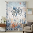 thumbnail image 1 of Octopus Coastal Sheer Curtains 108" Extra Long, Summer Beach Coral Starfish Blue Grey Light Filering Curtains, Privacy Drapes Simi Floor to Veiling Curtain for Living Room Large Window Treatment, 1 of 8