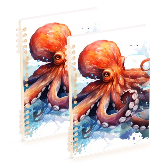 Octopus Colorful Ring Binder Notebook Journey Note Diary College Ruled Spiral Notebook Study Loose Leaf Paper A5 60 Pages