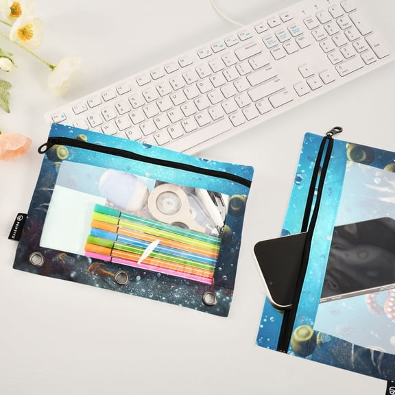 Octopus Conches Shells 2 Pack Pencil Pouches Zipper Pencil Case 3 Ring Pencil Pouch Cosmetic Bag