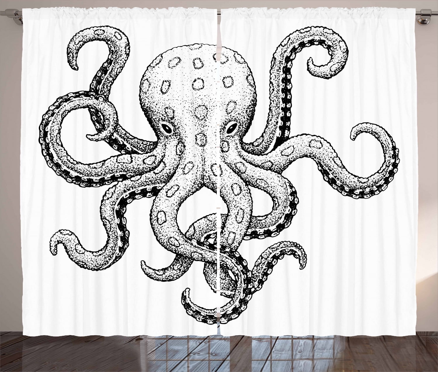 Ambesonne Octopus Curtains 2 Panel Set, Sea Animal Art, 108