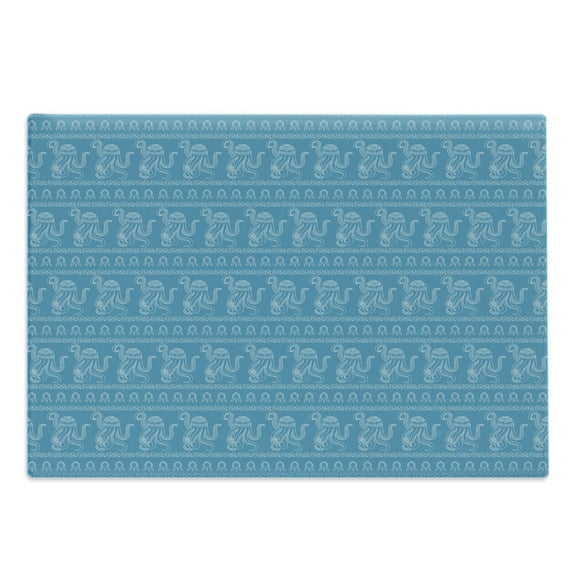 Octopus Cutting Board, Illustration of Underwater Life in the Style of Zentangle Animals, Decorative Tempered Glass Cutting and Serving Board, Large Size, Pale Blue and White, by Ambesonne