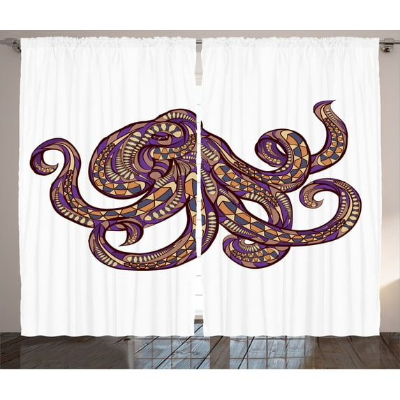 Ambesonne Octopus Curtains 2 Panel Set, Patterns, 108" x 84", Purple Mustard