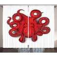 thumbnail image 1 of Ambesonne Kraken Curtains 2 Panel Set, Octopus Animal Marine, 108" x 90", Red, 1 of 3