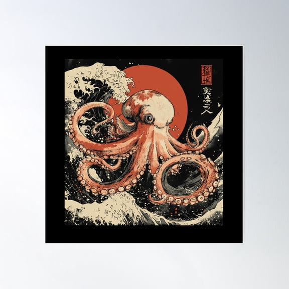 Octopus Deep Sea Demon: A Japanese Folklore Poster Wall Art, Modern Wall Decor For Living Room Bedroom, 30x30 UNFRAMED