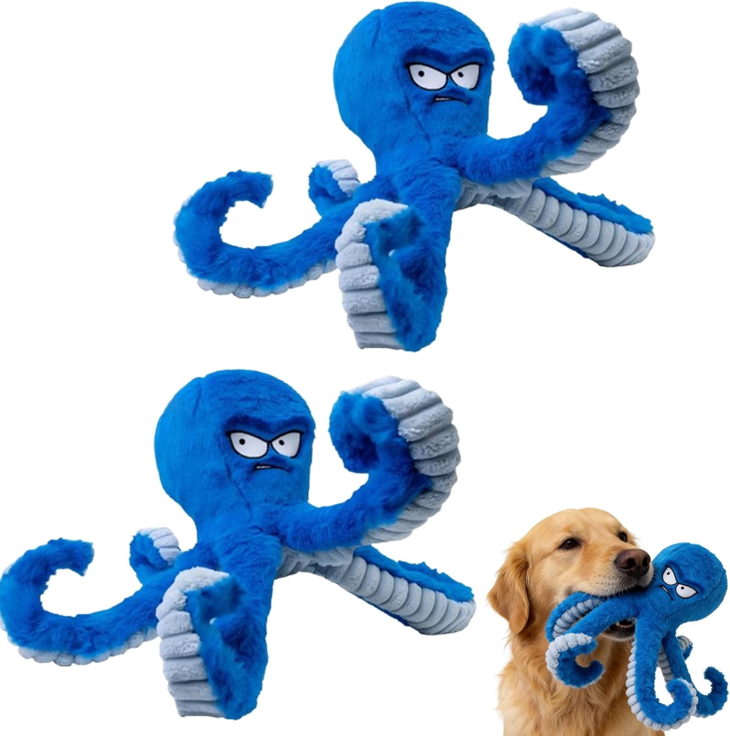 Octopus Dog Toy,Angry Octopus Dog Toy,Tough Dog Toys,Squeaky Plush with Long Tentacles, Chew Toys for Small and Large Dogs Crinkle Blue Octopus (2PCS-Blue)