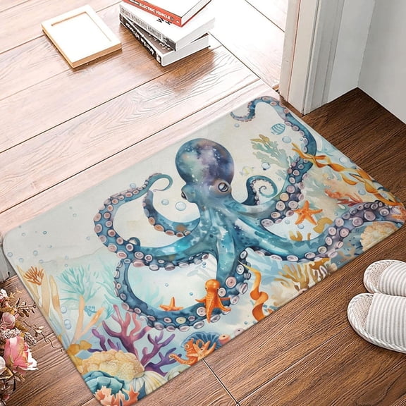 Octopus Doormat for Entryway, Coastal Nautical Ocean Sea Life Indoor Door Mat, Non-Slip Floor Rug for Kitchen, Bedroom, Living Room, Front Porch, Home Decor 16x24in