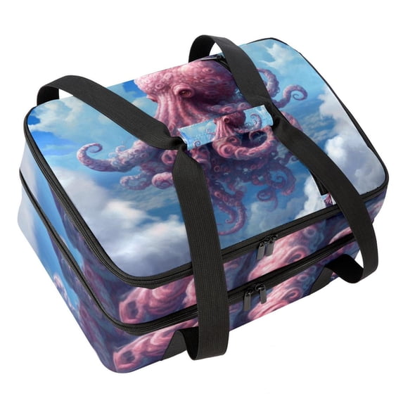 Octopus Double Layered Insulated Refrigerated Lunch Bag with Two Compartments, Large Capacity, Handheld - 7.1x11.4x16.1 Inches