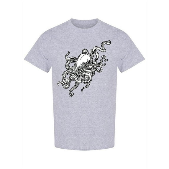 Octopus Drawing Black And White T-Shirt Men -Image by Shutterstock, Male Medium