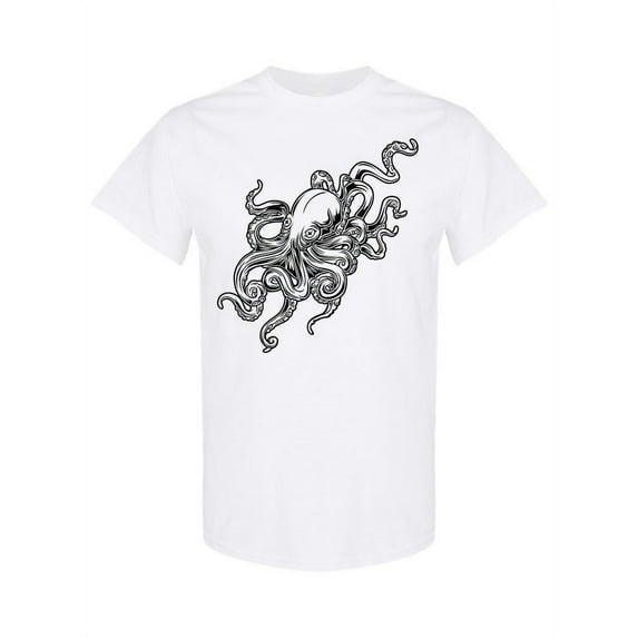 Octopus Drawing Black And White T-Shirt Men -Image by Shutterstock, Male Small