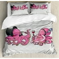 thumbnail image 1 of Octopus Duvet Cover Set, Cartoon Art Illustration of Octopuses in Fun Retro Costumes at Party Vintage Style, Decorative 3 Piece Bedding Set with 2 Pillow Shams, Queen Size, Pink Grey, by Ambesonne, 1 of 3