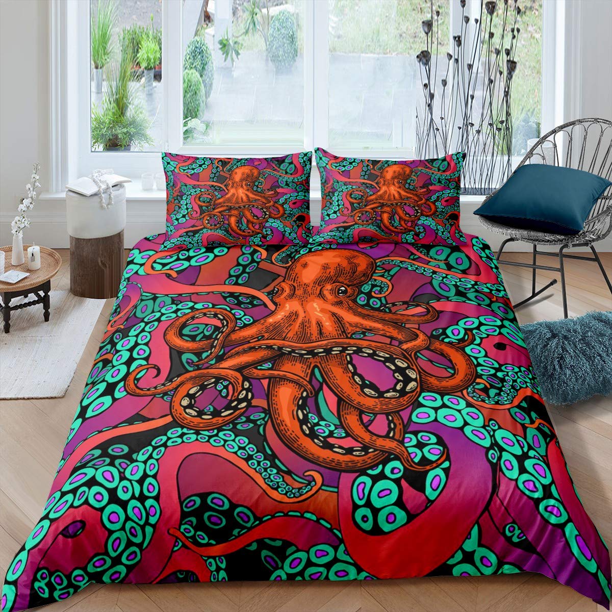 Octopus Duvet Cover Set Octopus Tentacles Bedding Set Nautical Ocean