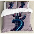 thumbnail image 1 of Octopus Duvet Cover Set, Sea Animal with Guitar Riff Musical Instrument Rock and Roll Modern Art Print, Decorative 3 Piece Bedding Set with 2 Pillow Shams, Queen Size, Lilac Blue, by Ambesonne, 1 of 3