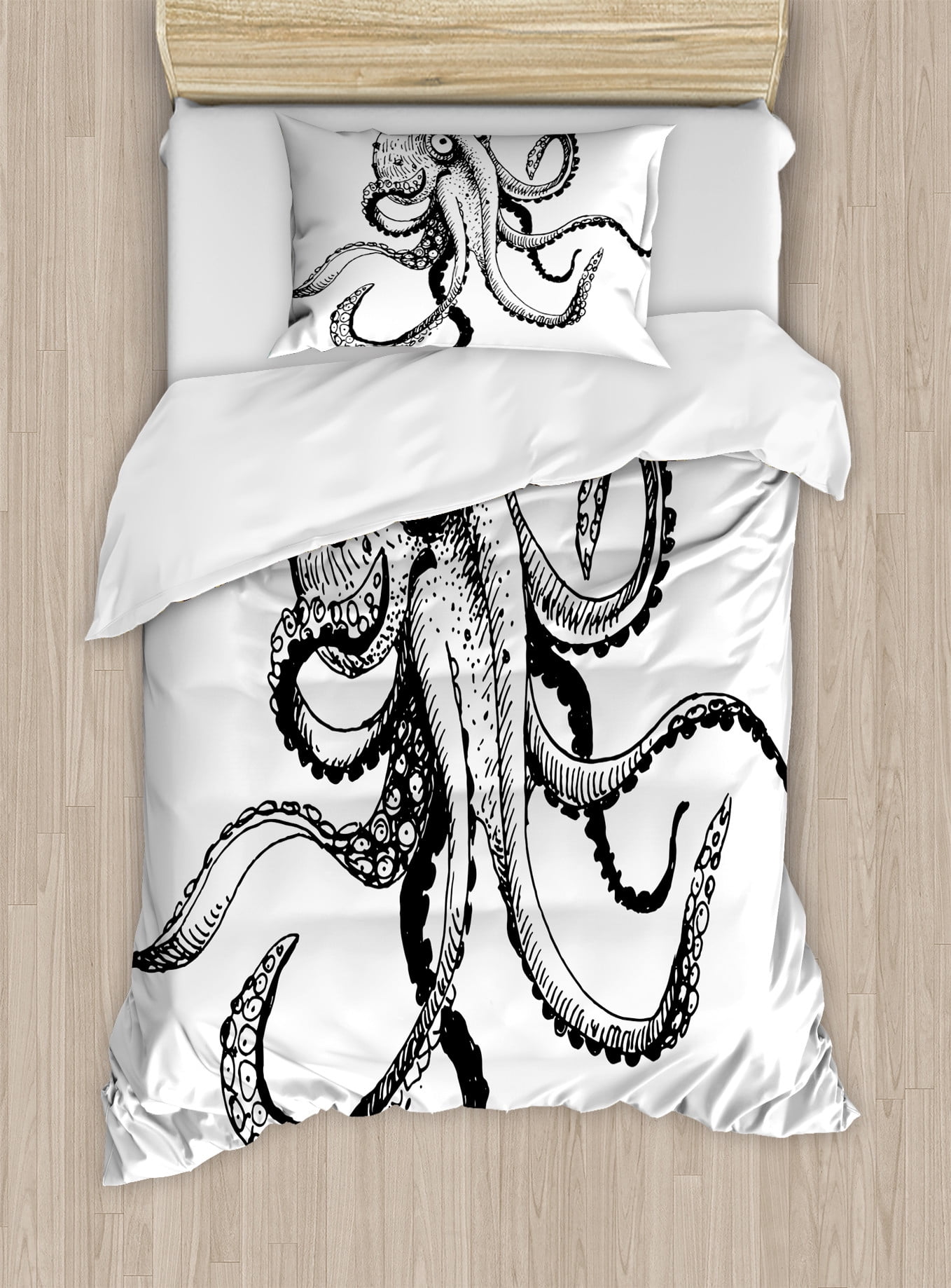 Black Octopus Print Home Long-sleeved Two-piece Set