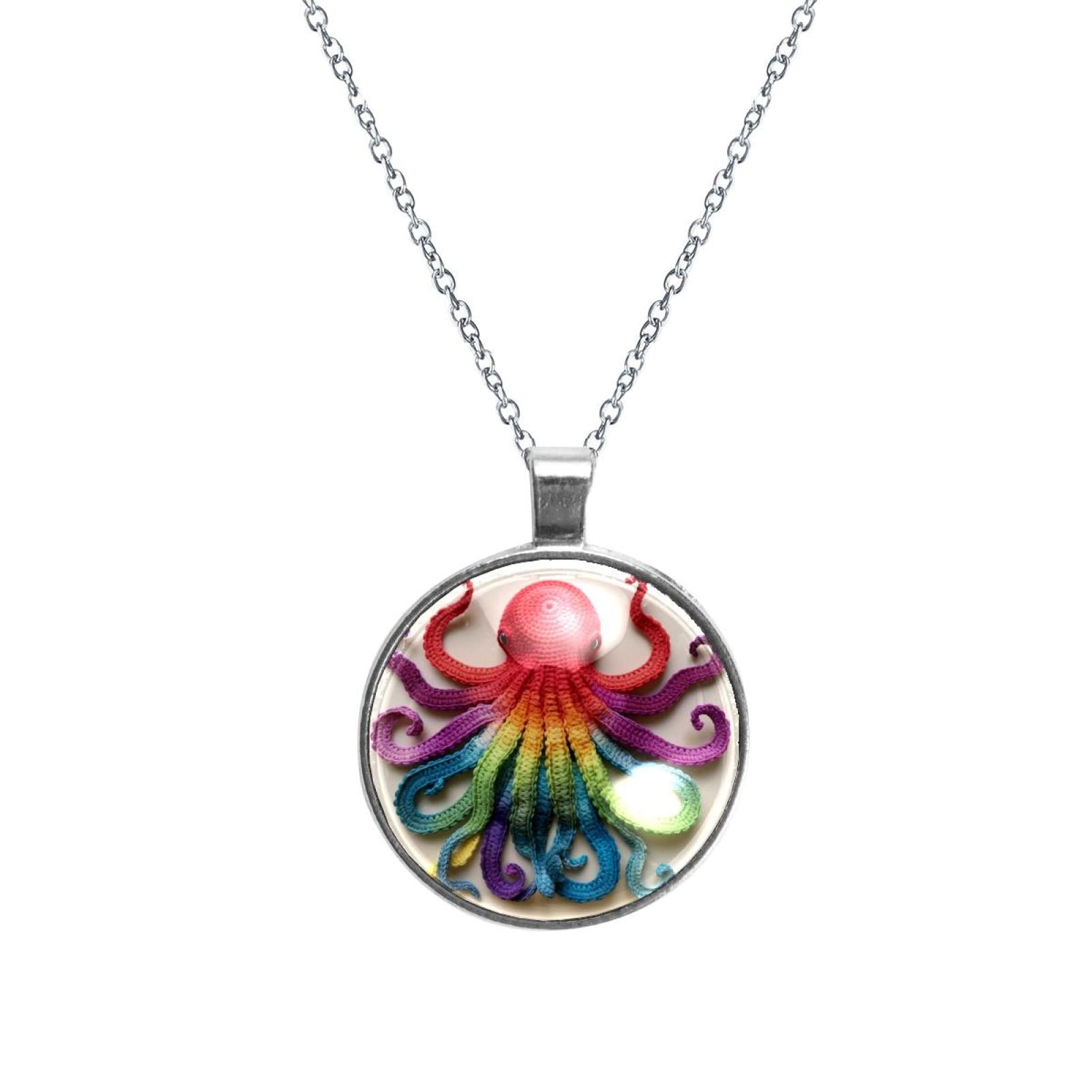 Octopus Elegant Glass Circular Pendant Necklace for Women - Fashion ...