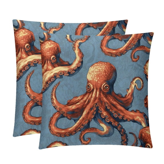 Octopus Elegant Velvet Bed Pillow Covers Set - Decorative Pillows with Unique Patterns, Chair Pillow Covers - 16x16, 18x18, 20x20 inches for Any Occasion - Set of 2 Items