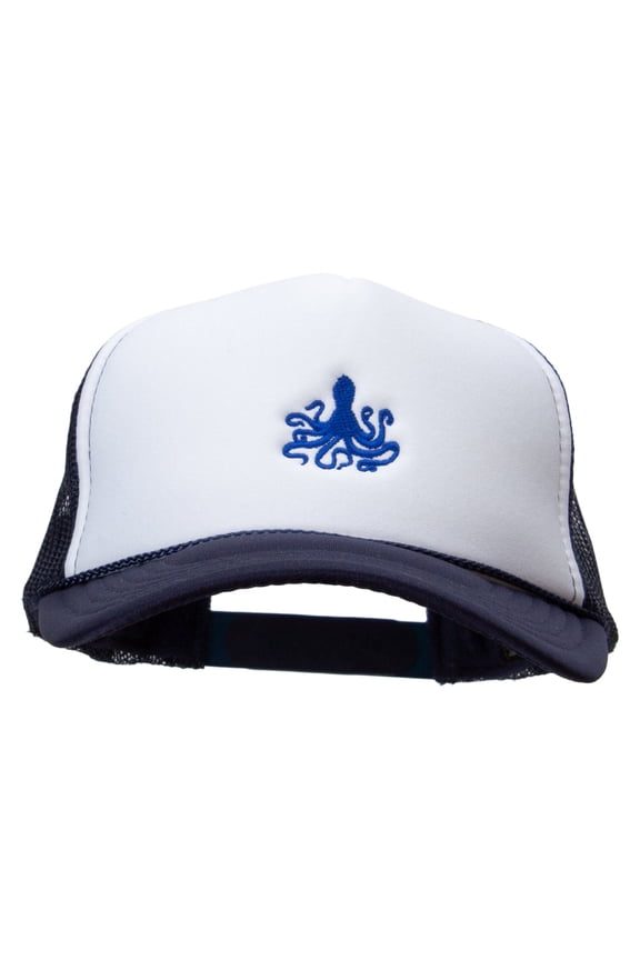 Octopus Embroidered Foam Panel Mesh Snapback - Navy White OSFM
