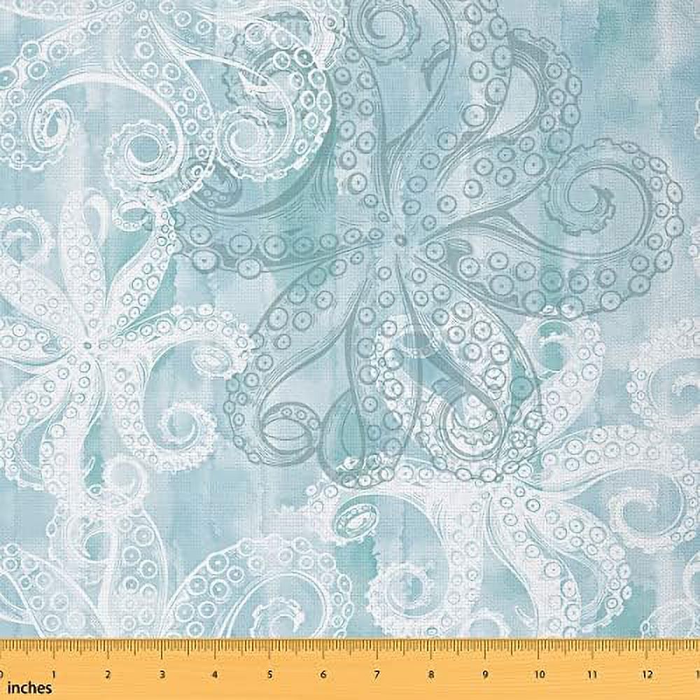 Octopus Fabric by The Yard Blue Green Wild Sealife Decor Fabric for