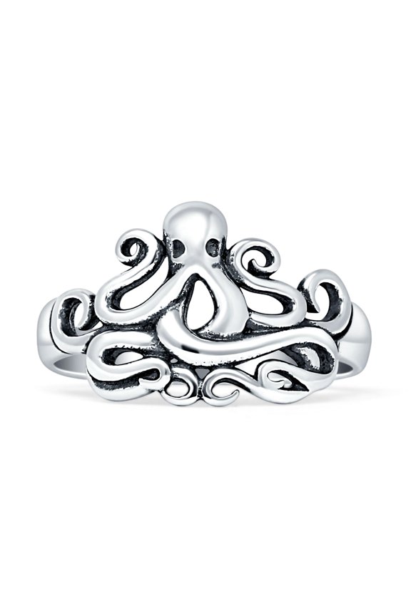 Octopus Filigree Oxidized Ring 925 Sterling Silver Size 7