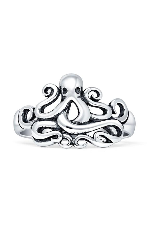 Octopus Filigree Oxidized Ring 925 Sterling Silver Size 8