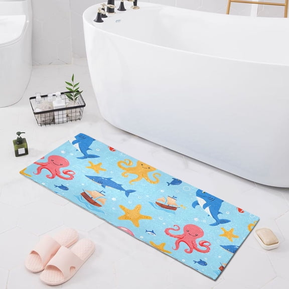 Octopus Fish Ship Starfish Bath Mat 39x20 Non-Slip Bathroom Rugs Absorbent Soft Plush Quick Dry for Tub Shower Kitchen Home Decor