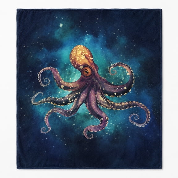 Octopus Fleece Throw Blanket, Soft 280 Gsm Polyester, Coastal Decor for Couch, Sofa & Bed