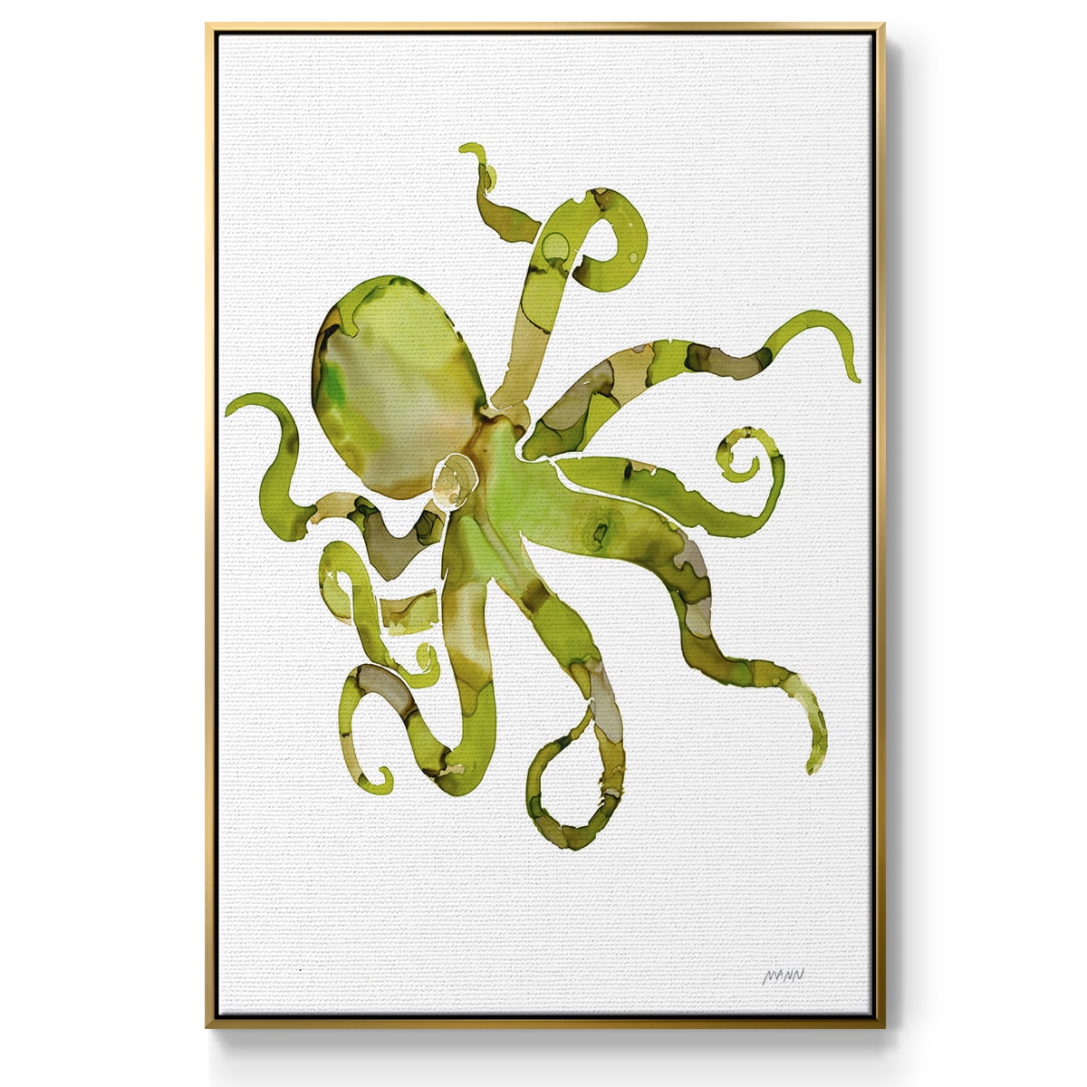 Octopus Framed Premium Gallery Wrapped Canvas - Ready to Hang - 17 x 25 - Gold Floating Frame