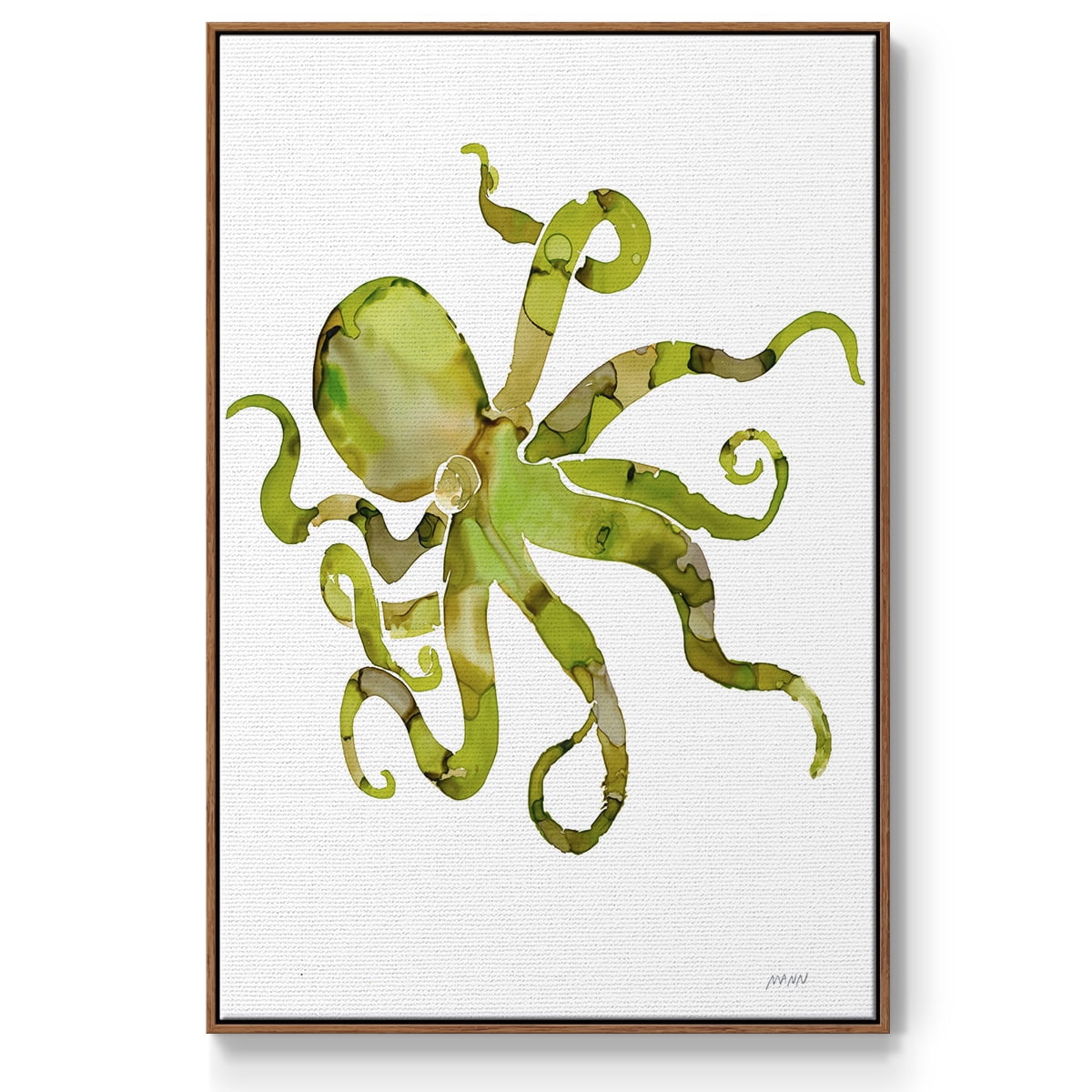 Octopus Framed Premium Gallery Wrapped Canvas - Ready to Hang - 17 x 25 - Walnut Floating Frame