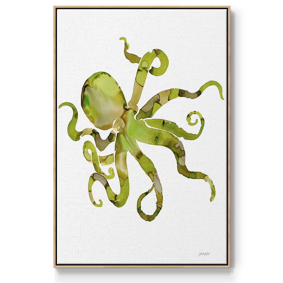 Octopus Framed Premium Gallery Wrapped Canvas - Ready to Hang - 27 x 41 - Natural Wood Floating Frame