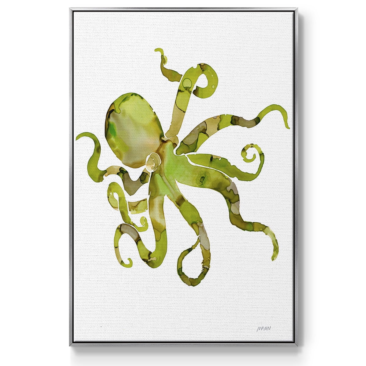 Octopus Framed Premium Gallery Wrapped Canvas - Ready to Hang - 27 x 41 - Silver Floating Frame