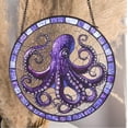 thumbnail image 1 of Octopus Glass Suncatcher v4, Purple Sea Life Window Art, Marine Ocean Animal Decor, 7.9 in, 1 of 3