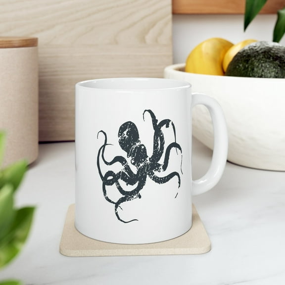 Octopus 11 oz Coffee Mug - Cool Sea Creature Gift White Ceramic