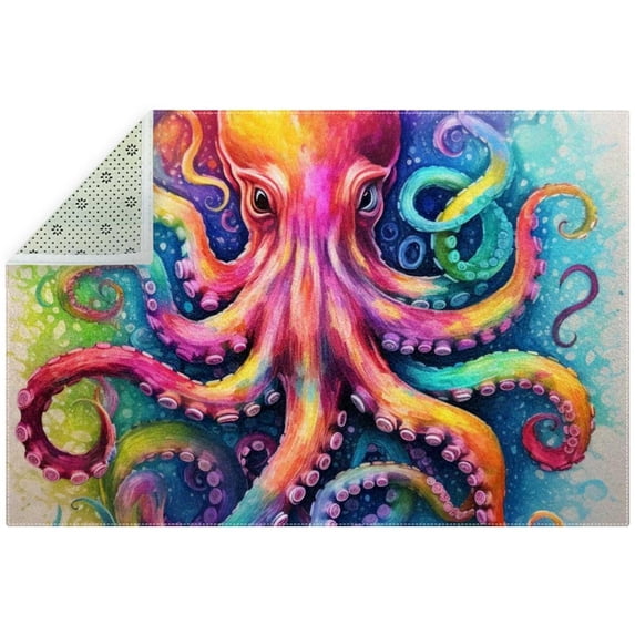 Octopus Gray Polyester Door Mat | Indoor/Outdoor Welcome Mat for Home Entryway - Entrance Rug with Waterproof Backing - Heavy Duty Front Door Mat - Easy to Clean & Maintain