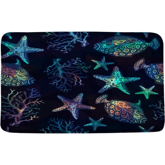 Octopus Great Wave Bath Mat Red Kraken Tentacles Blue Ocean Wave Nautical Sea Marine Life Japanese Art Modern Creative Microfiber Memory Foam Bathroom Decor Kitchen Bath Rugs,16"x 48"