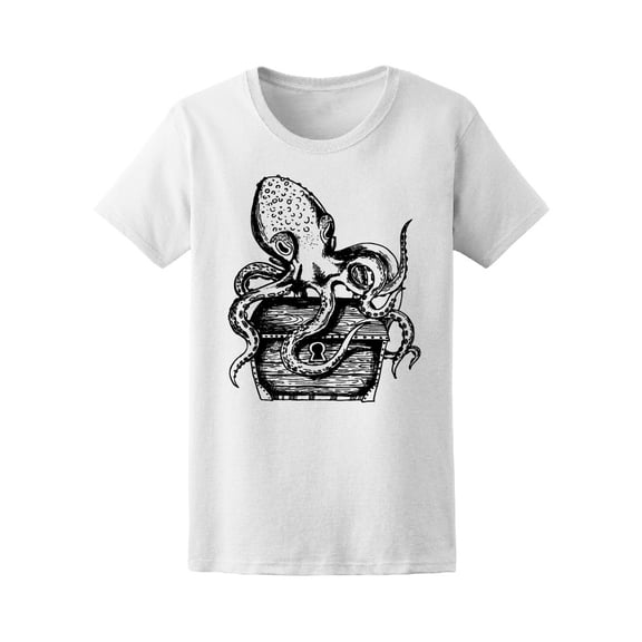 Octopus Guarding Treasure Sketch T-Shirt Men -Image by Shutterstock, Male XX-Large