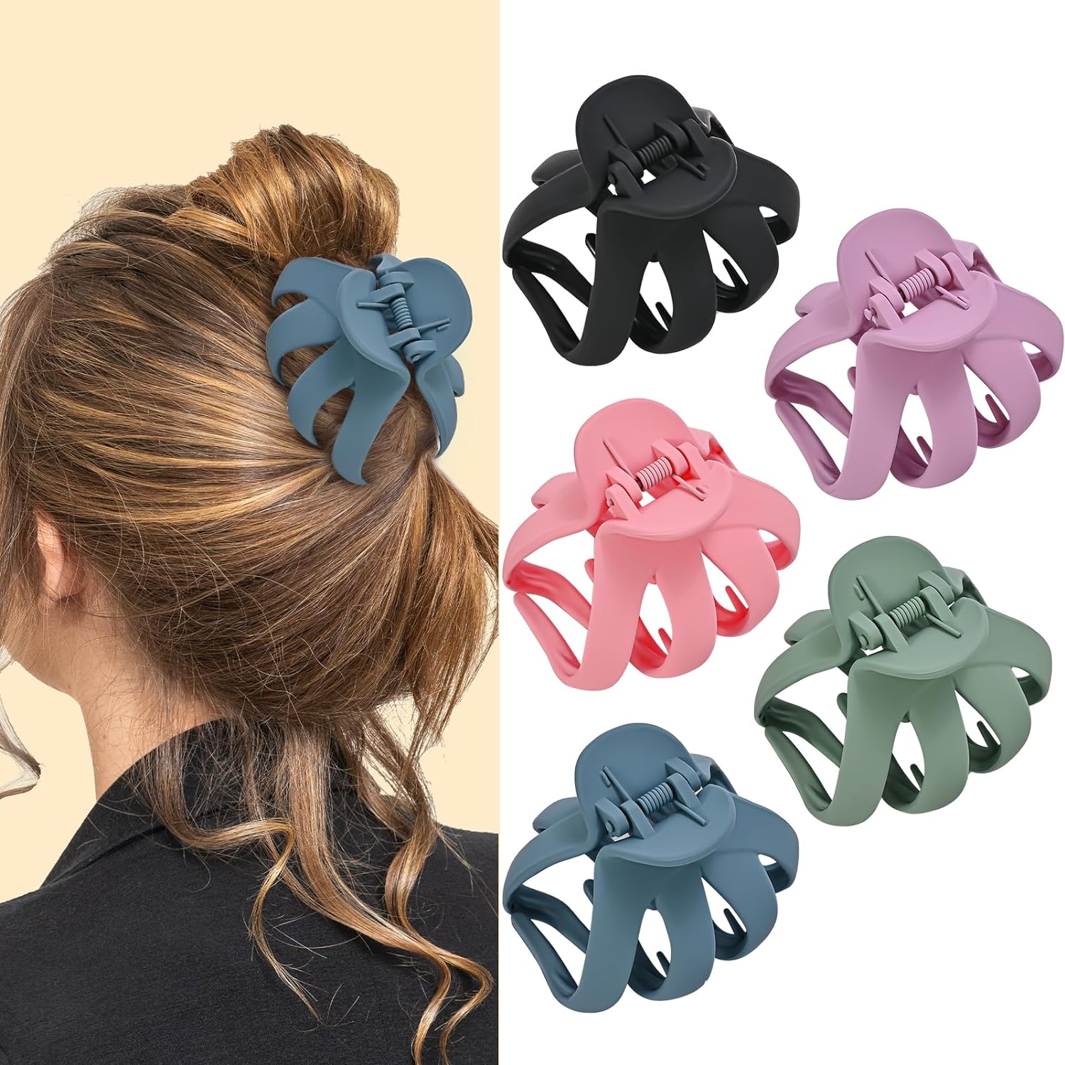 Octopus Hair Claw Clips, 5 Pack Nonslip Jaw Clips Medium Hair Clamps for Thick Curly Long Hair
