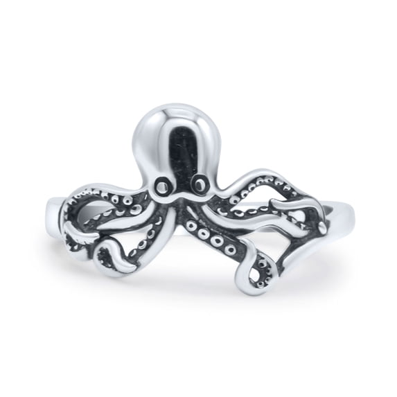 Octopus Handcrafted Trendy Fashion Oxidized Ring Band 925 Sterling Silver Size 7