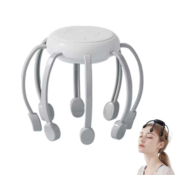 Octopus Head Massager with 5 Vibration Modes,360° Scalp Relaxation Tool with Adjustable Intensity,Portable Stress Relief Device for Home Office Use(White)