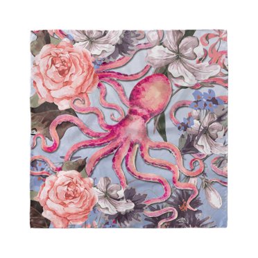 Octopus Head Scarf, Animal Watercolor Flowers, Head Wrap, 3 Sizes, by Ambesonne