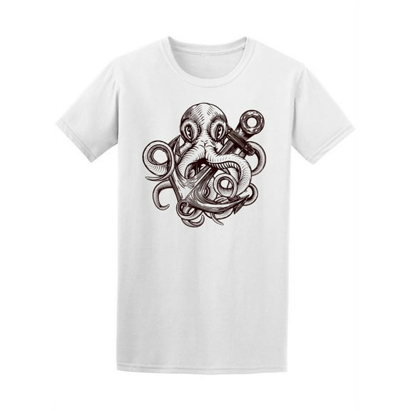 Octopus Holding A Ship's Anchor T-Shirt Men -Image by Shutterstock, Male Medium