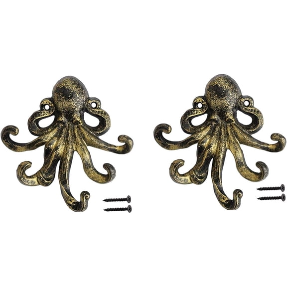 Octopus-Hooks, 2Pcs Wall Mounted Decorative Towel Hooks with Screws, Nauticals Hand Towels Rack Holder for Bedroom(RL)