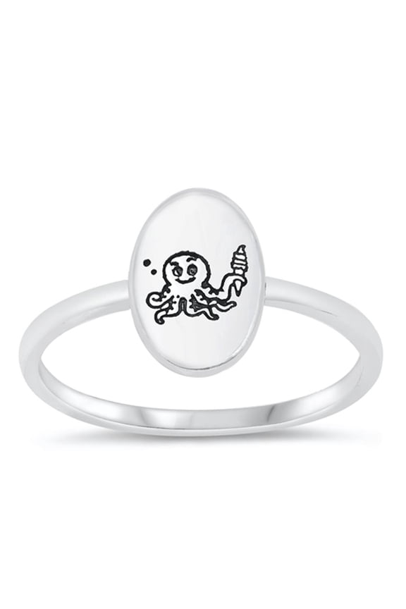 Octopus Ice Cream Cone Ring .925 Sterling Silver Band Jewelry Female Male Unisex Size 6