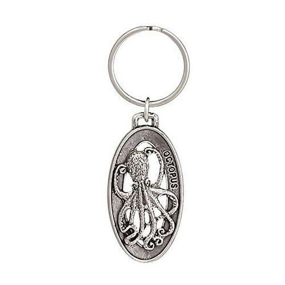 Octopus Keychain, A154KC, 2 Inches, Marine, Ocean, Wildlife, Nautical, Nature, Gift, Metal, Engraved, Key Fob, Key Ring, Keys, Zipper Pull, Luggage Tag, Pewter, Backpack, Sea Creature