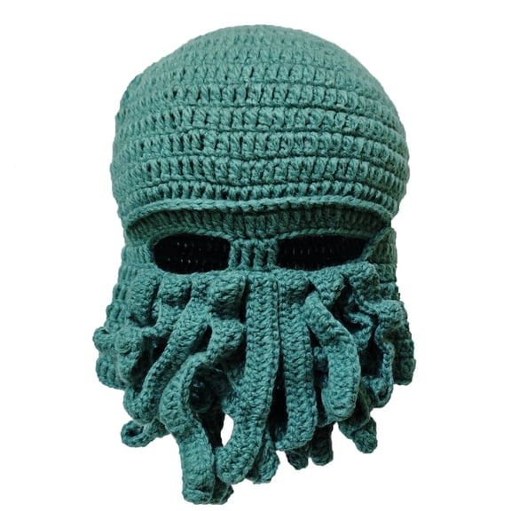 Octopus Knit Balaclava Mask, Turquoise Crochet Ski Mask for Adults, Acrylic Material, Fits 2022.8 in