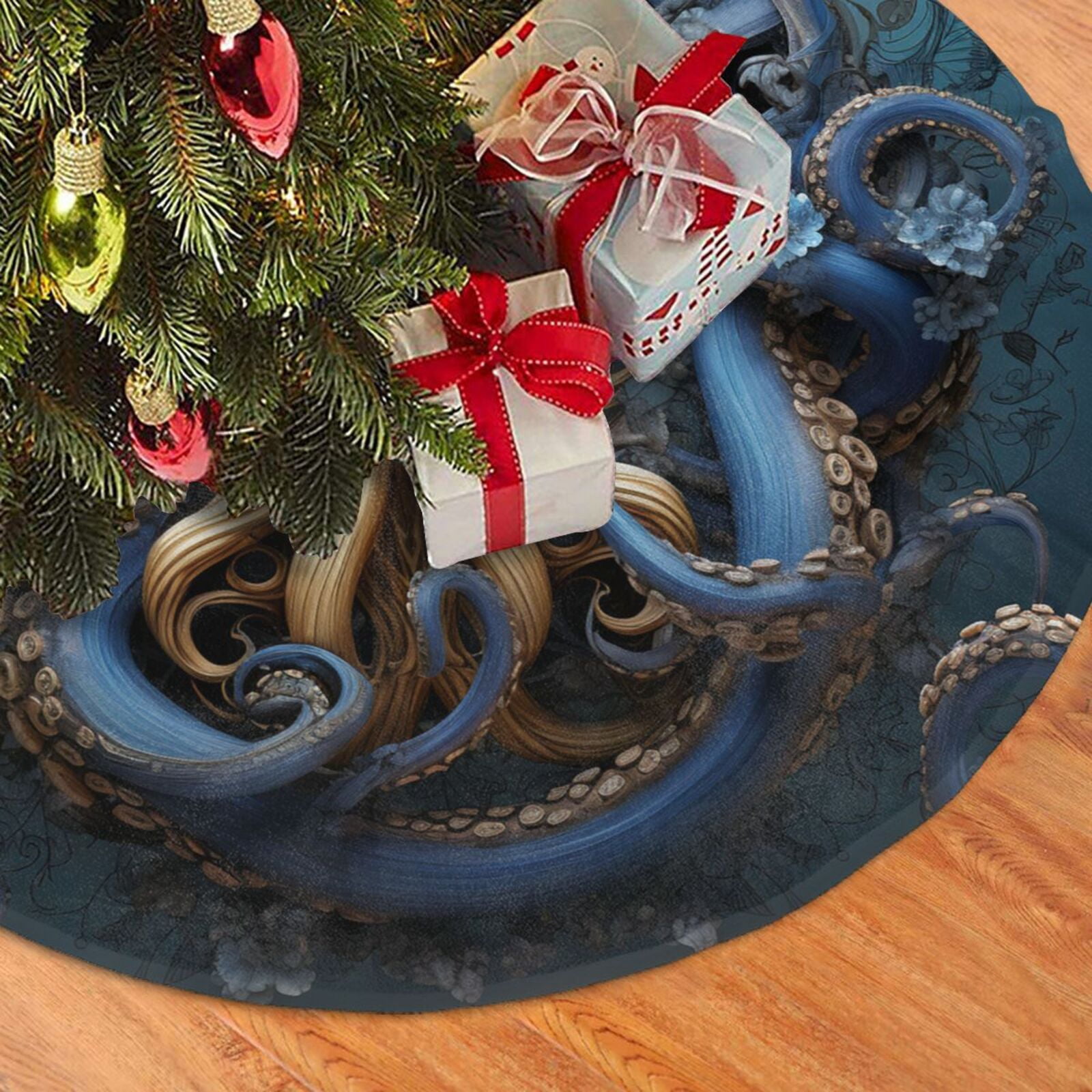 Tree Monsterz Octopus Kraken Monster Art Vintage Christmas Tree Skirt, Round Plush ...