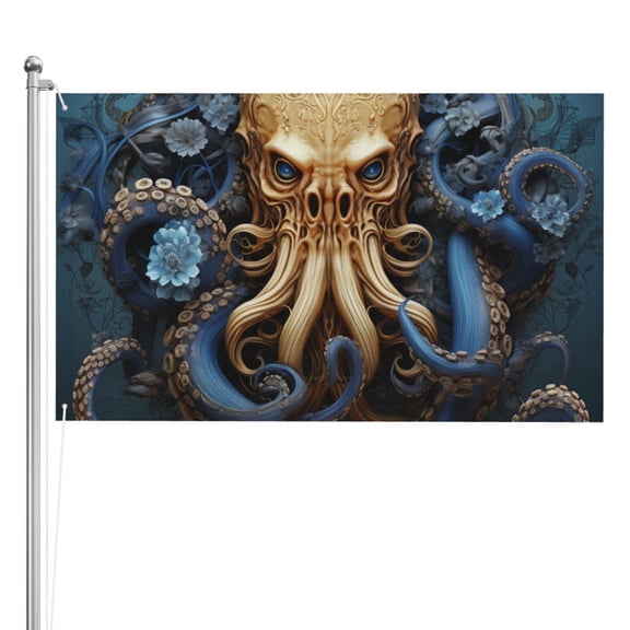 Octopus Kraken Monster Art Vintage Double Sided Flag 3x5FT Reversible Garden Flag Outdoor Decor for House, Porch, Lawn, Yard, Indoor Wall, Party Decoration
